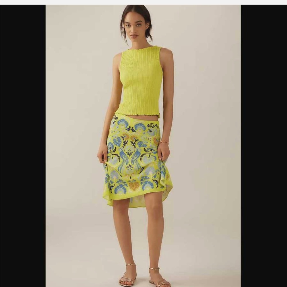 FARM Rio Yellow and Blue A-Line Skirt